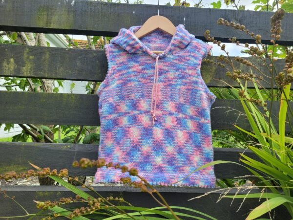 Child's sleeveless hoodie in 8 ply knitting pattern - Image 3