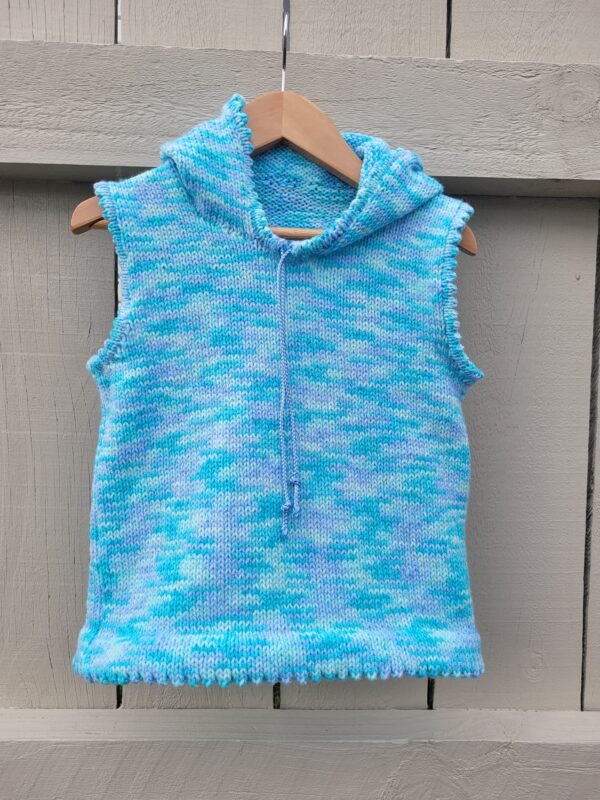 Child's sleeveless hoodie in 8 ply knitting pattern - Image 7