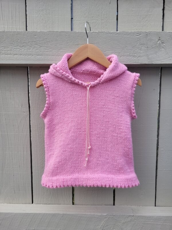 Child's sleeveless hoodie in 8 ply knitting pattern - Image 2