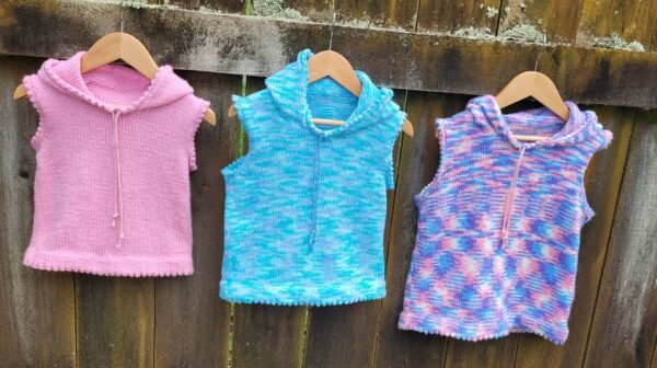 Child's sleeveless hoodie in 8 ply knitting pattern - Image 8