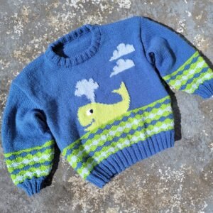 Child’s Whale Watch jumper using 8 ply knitting pattern
